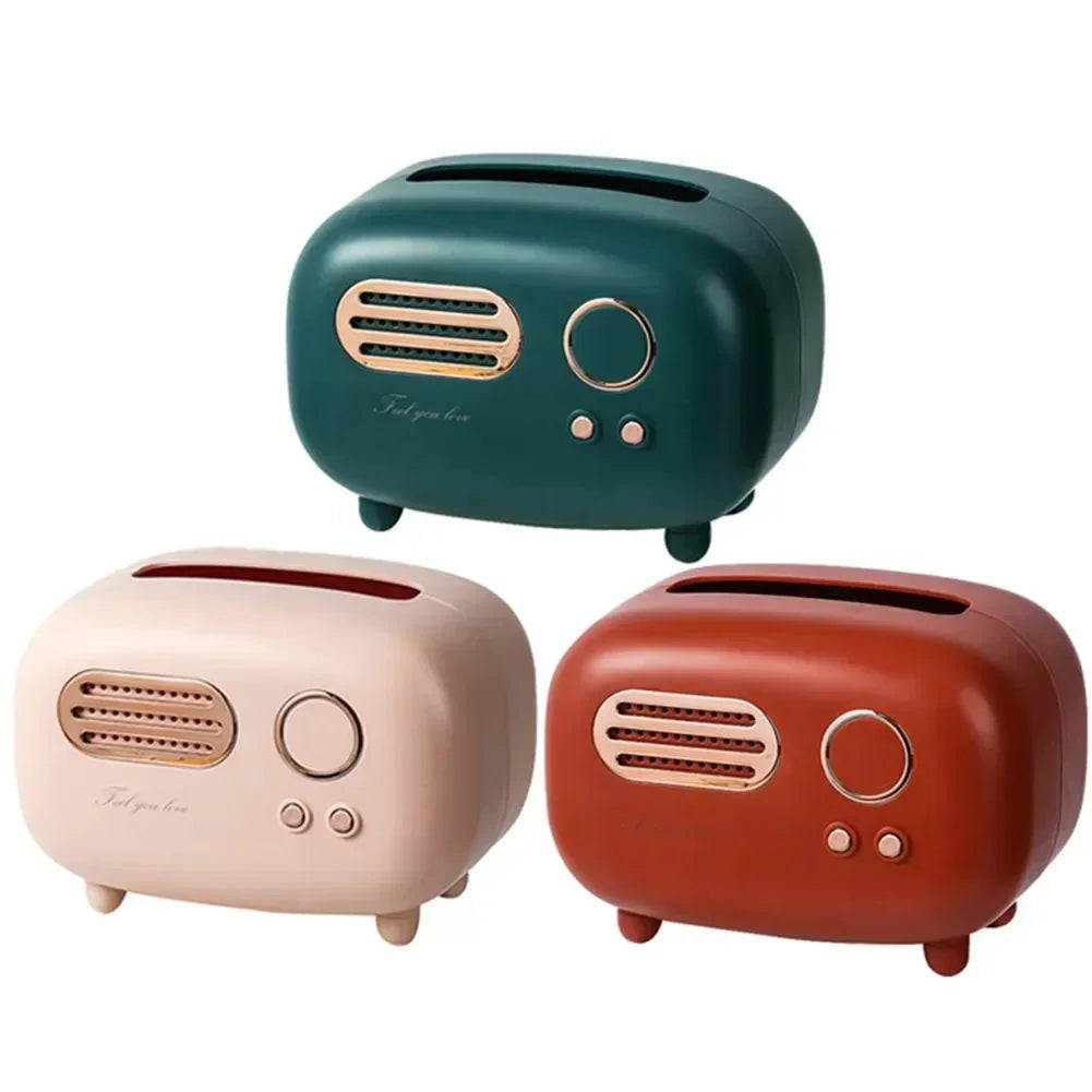 3 Colors Radio Model Tissue Box Holder Square For Home Desktop Decor Tv Tissue Box Case Storage Organizer