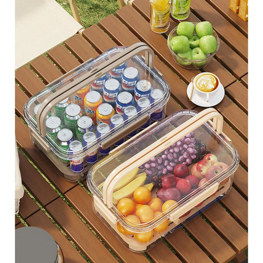 Portable Food Storage Container Large Capacity Airtight Freshness Box with Drain Plate for Outdoor Picnic Camping Use