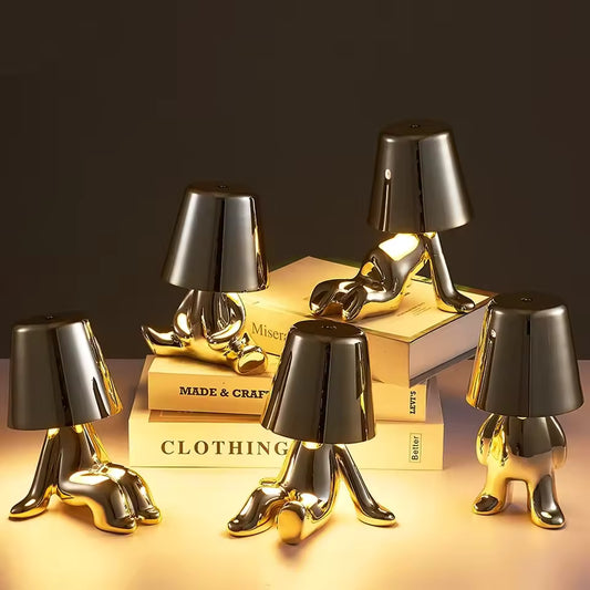 Nordic Chrome Little Golden Man Table Lamp Living Room Bedroom Bedside Children's Room Night Lights Net Red Creative Desk Lamps