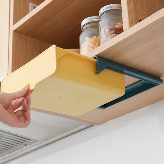 Plastic Under Desk Drawer Pull Down Under Cabinet Drawer Kitchen Organization Easy to Install Office Storage Box