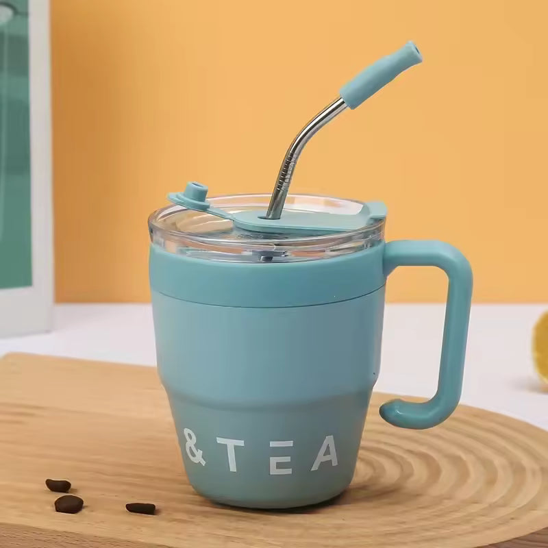 Cold for Straw Lid Bottle Outdoor Mug Thermos Hot with Tea Stainless 480ml Steel Drinks Milk Portable Water Cup Office Coffee