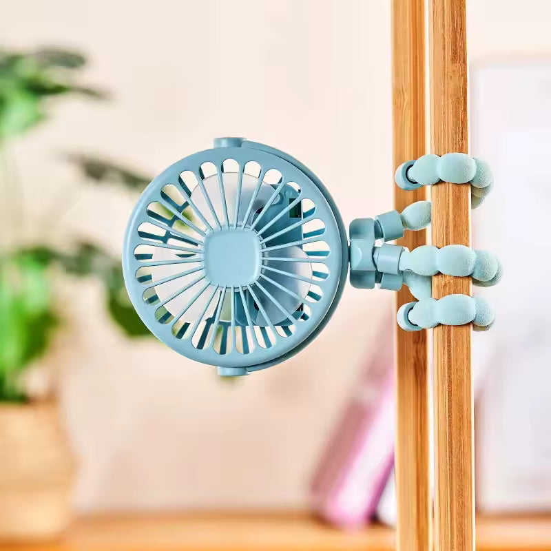 Small Fan Octopus Shape USB Charging With Flexible Tripod Clip Car Handle Fan Baby Stroller Fan Car Fan Stroller Cool