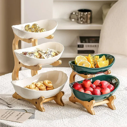 1/2/3 Layer Fruit Plate Light Luxury Plastic Wooden Snack Nuts Candy Dish Creative Salad Bowl Table Living Room Home Kitchen