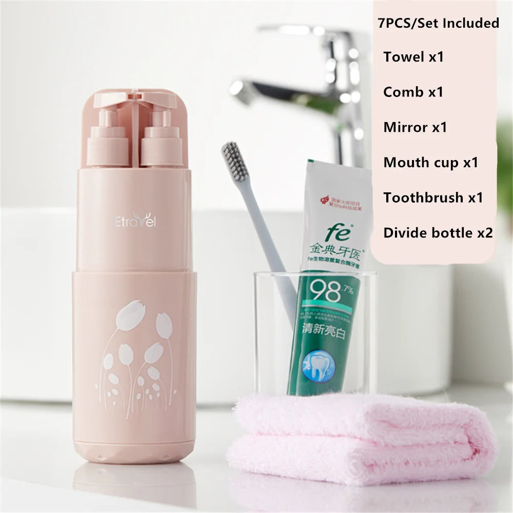 Travel Wash Set Toothpaste Shampoo Storage Bottle Outdoor Portable Toiletries Organizer Box Mouthwash Cup Bathroom Accessories