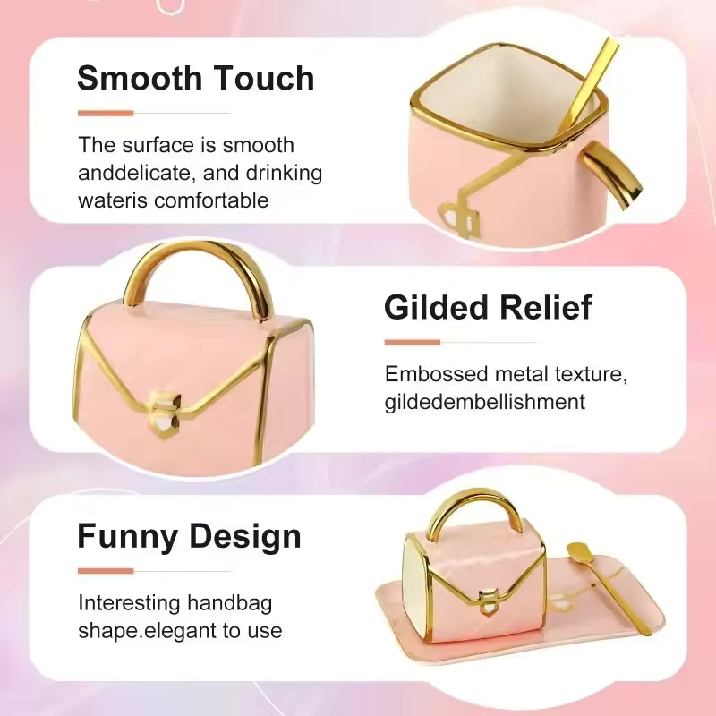 10Oz Aesthetic Handbag Shaped Mug Creative Elegant Ceramic Water Cups Sets Luxury Coffee Mugs Women Drinkware Office Decor Gift