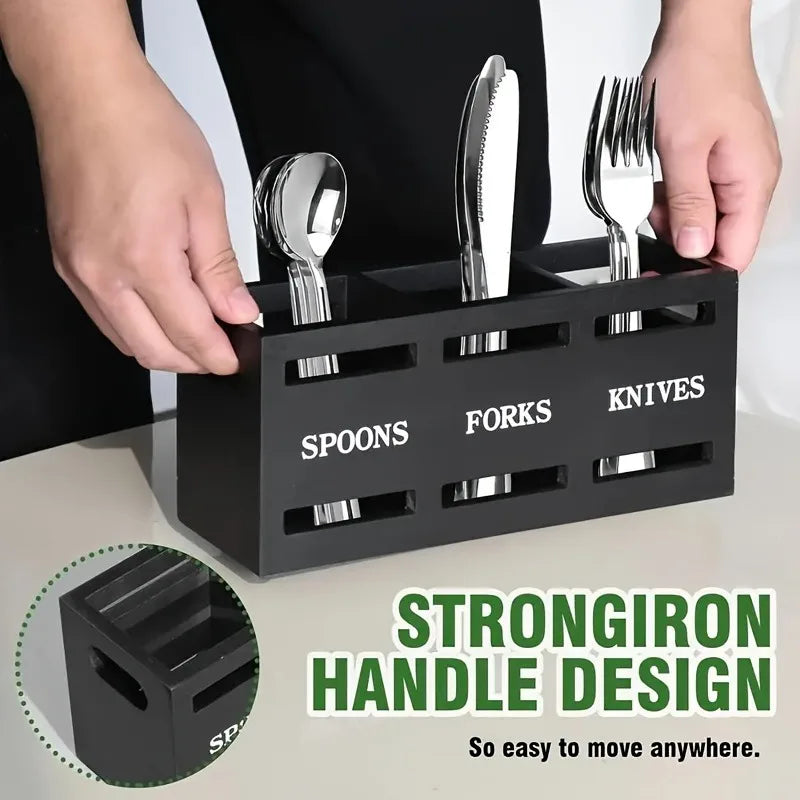 Wooden Multi-Compartment Cutlery Organizer Box for Kitchen Utensils Chopsticks Spoons Rectangular Dining Table Storage Tray