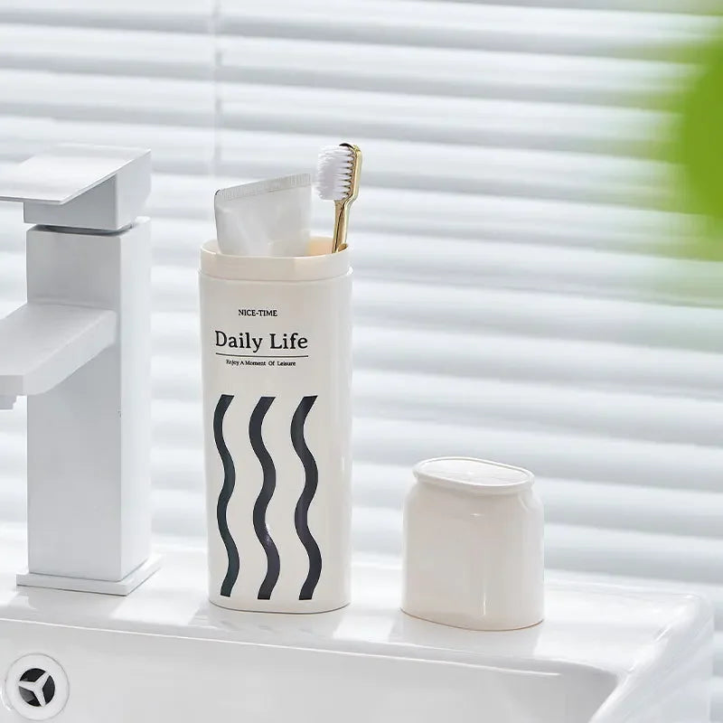 Ins - Style Portable Travel Toothbrush Storage Box - Holds Mouthwash Cup, Toothbrush, Toothpaste, Fits Electric Toothbrushes