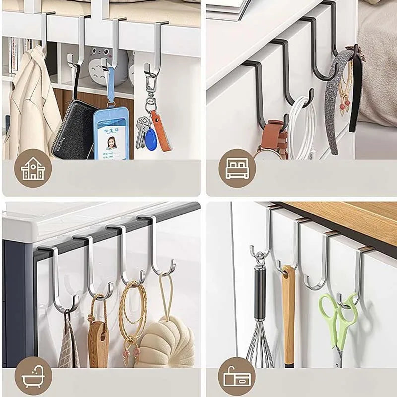 S-shaped Door Rear Hanger Hook Stainless Steel Non-punching Cabinet Door Hooks Clothing Coat Home Storage Wall Hooks Garden