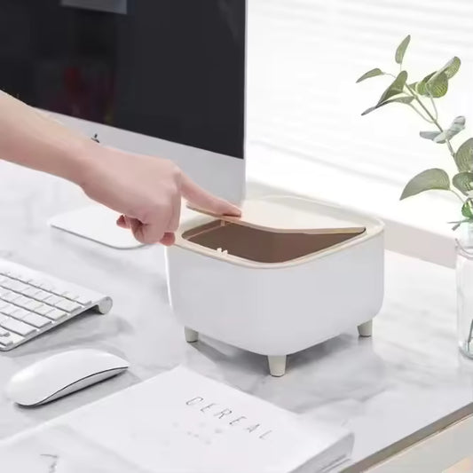Mini Desktop Bin Small Trash Can Tube with Cover Bedroom Trash Can Garbage Can Clean Workspace Storage Box Home Desk