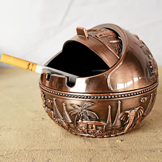 Zinc Alloy Ashtray Metal With Cover Anti-fall Windproof Ashtray Home living Room Tea Room Table Decoration Birthday Gift