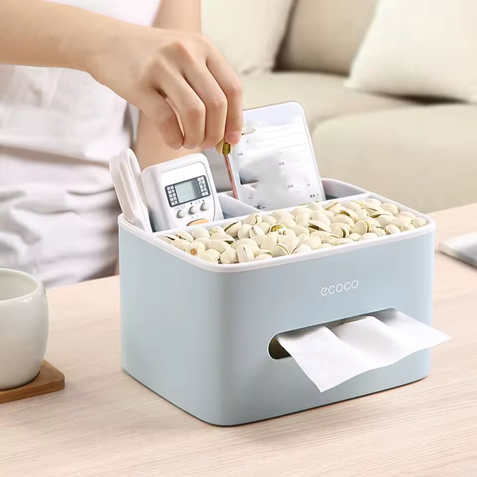 Nordic Style Tissue Paper Holder Box 2 Compartments Waterproof Desktop Storage Box Dustproof Non Slip Double Layer Tissue Box