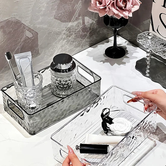 Glacier Patterned Cosmetics Storage Box, Light Luxury and High Beauty Bathroom Desktop Organizer Box, Plastic Storage Basket