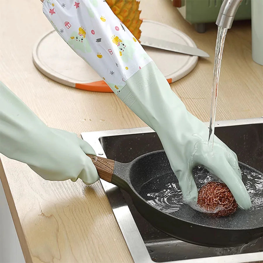 Dishwashing gloves Women's waterproof rubber durable type brush laundry leather household thickening household chores