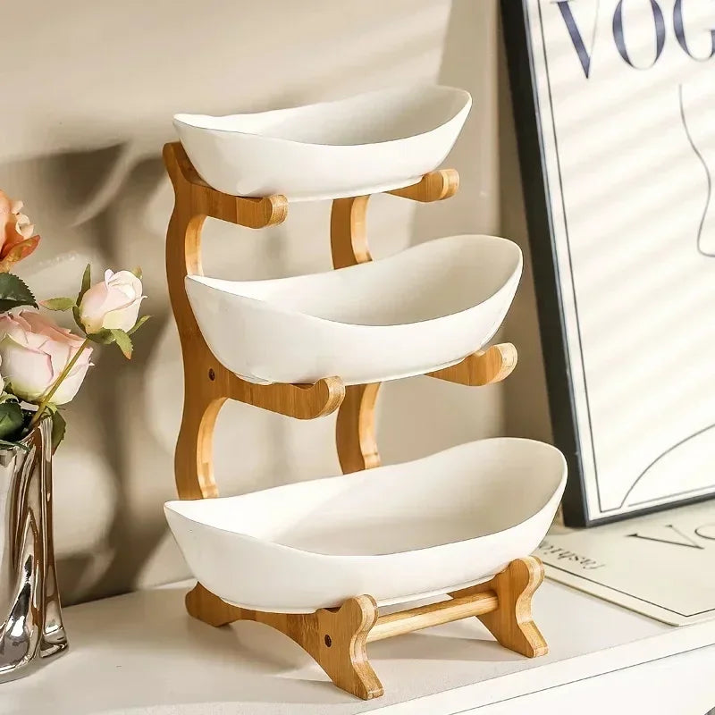 1/2/3 Layer Fruit Plate Light Luxury Plastic Wooden Snack Nuts Candy Dish Creative Salad Bowl Table Living Room Home Kitchen