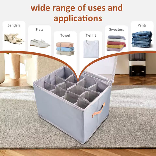 2Pcs Shoe Storage Box Foldable Dustproof Closet Shoe Organizer 12 Compartment with Clear Lid Household Clothes Box