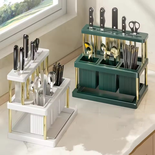 Multi-Use Cutlery Stand - Space-Efficient Organizer with Drain for Kitchen Tools