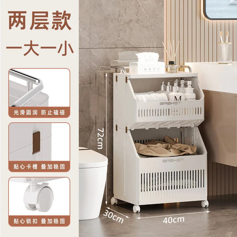 Dirty clothes basket Bathroom Multi-layer rack Clothes storage basket with wheels Bathroom Household dirty clothes basket