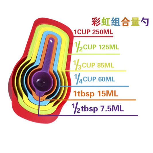 6-piece Set of Graduated Rainbow Measuring Spoons Plastic Measuring SSpoons Kitchen Baking Utensils Plastic Measuring Spoon
