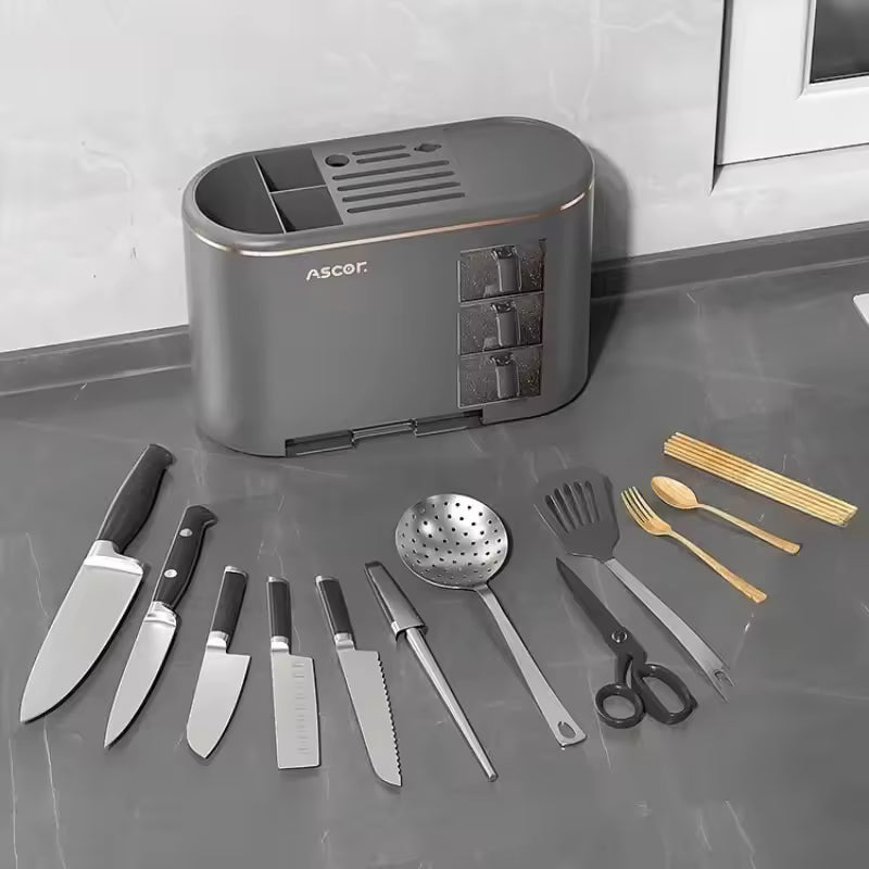 Multi-purpose Knife Chopsticks Holder with Seasoning Box Kitchen Plastic Utensil Drying Rack Spoon Fork Cutlery Storage Cylinder