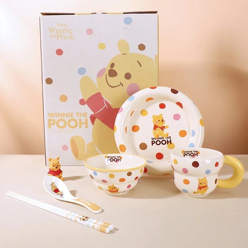 Disney Ceramic Bowl Plate Set Polka Dot Tableware Dining Set for One Cute Cream Style Gift Box for Kids Adults Dishwasher Safe
