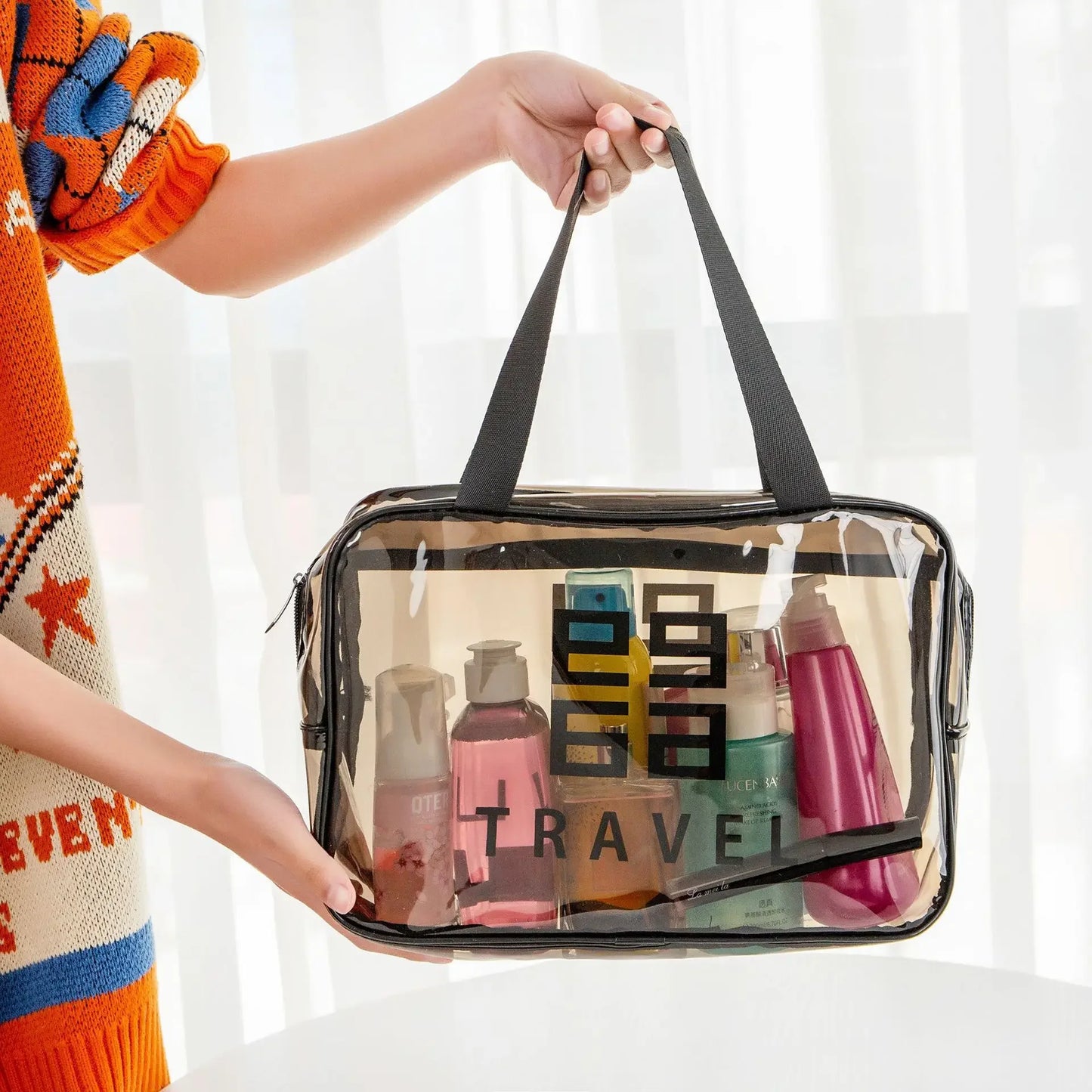 Large Capacity Thickened PVC Cosmetic Bag Transparent Waterproof Handheld Makeup Bag Multi-Functional Storage Pouch with Zipper