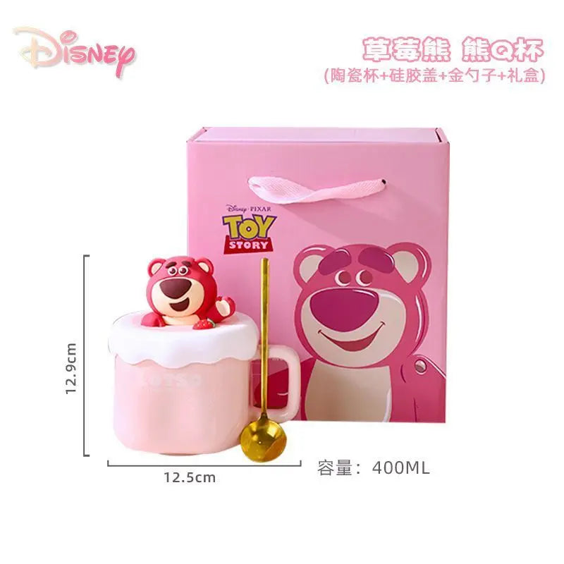 Disney Winnie The Pooh Mug Cute Strawberry Bear Cartoon Set Cup Couple Ceramic Mug Friend Gift Box
