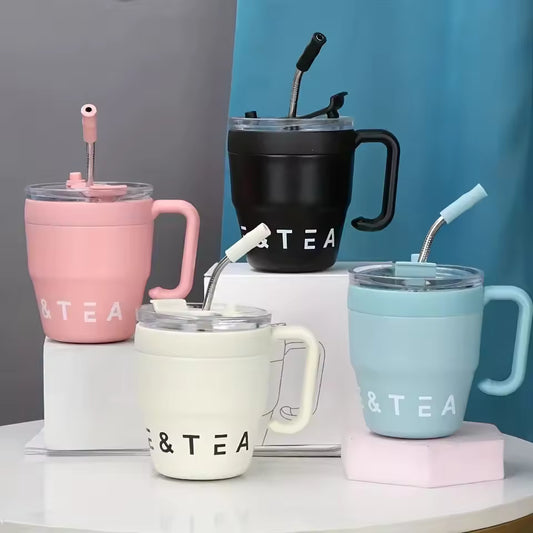 Cold for Straw Lid Bottle Outdoor Mug Thermos Hot with Tea Stainless 480ml Steel Drinks Milk Portable Water Cup Office Coffee