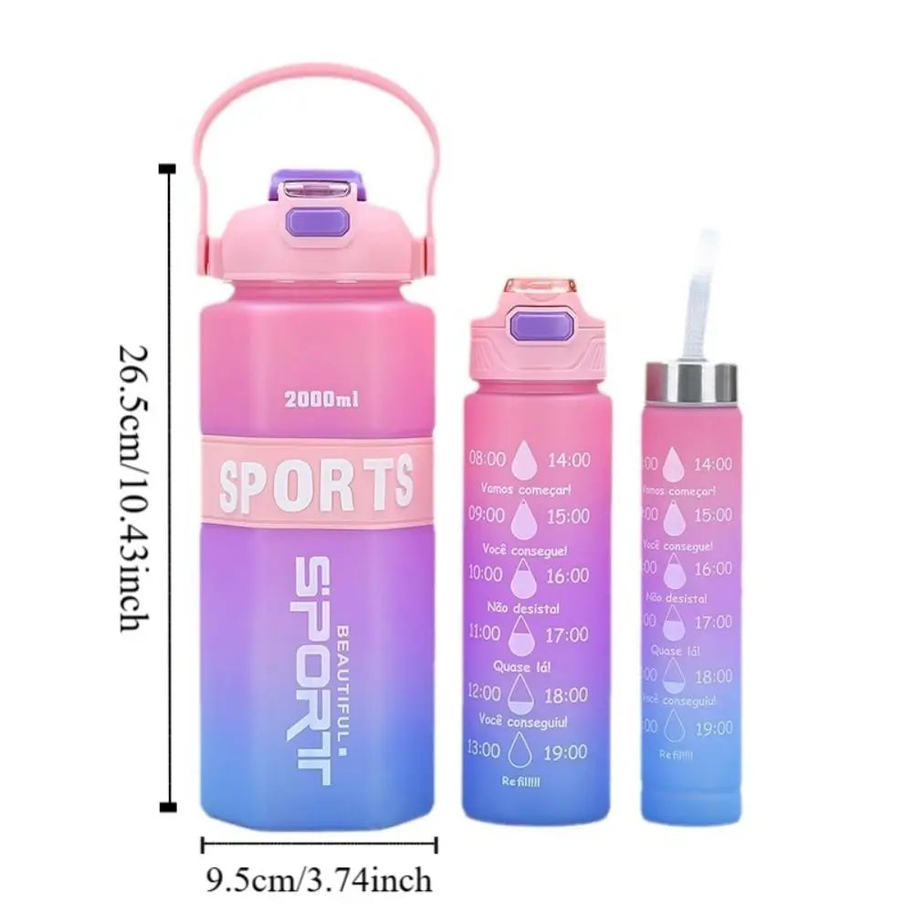 Three Piece Set Sports Water Bottle Set Large Capacity Hexagon Leak Proof Colorful Cup Portable Frosted Fitness Sports Kettle
