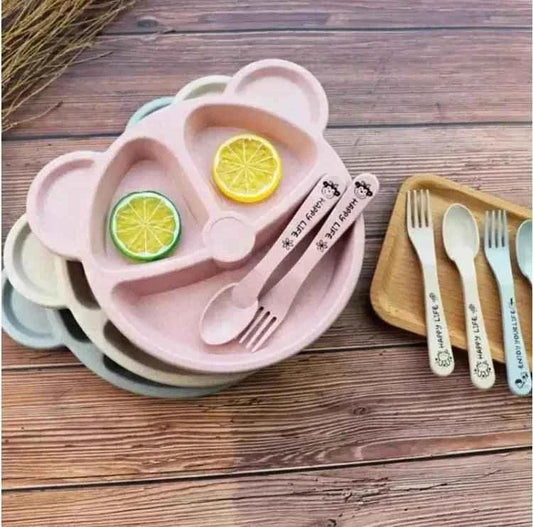 pack of 5pcs Bear Shape Plates Set with 5pcs spoon and fork