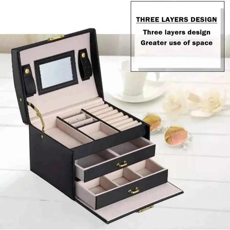 3 Layer Premium Jewelry Organizer with Ample Storage.