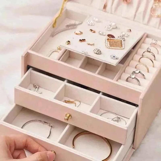 3 Layer Premium Jewelry Organizer with Ample Storage.