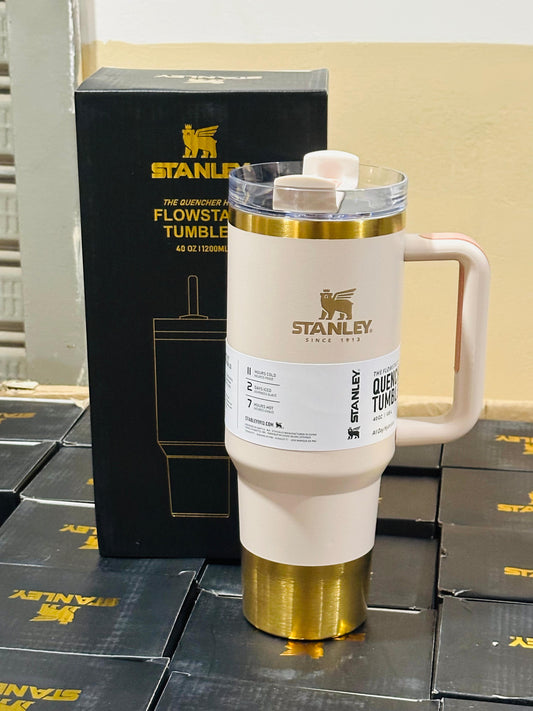 Stanley 40oz FlowState Tumbler – Cream & Gold Edition (Premium Quality)