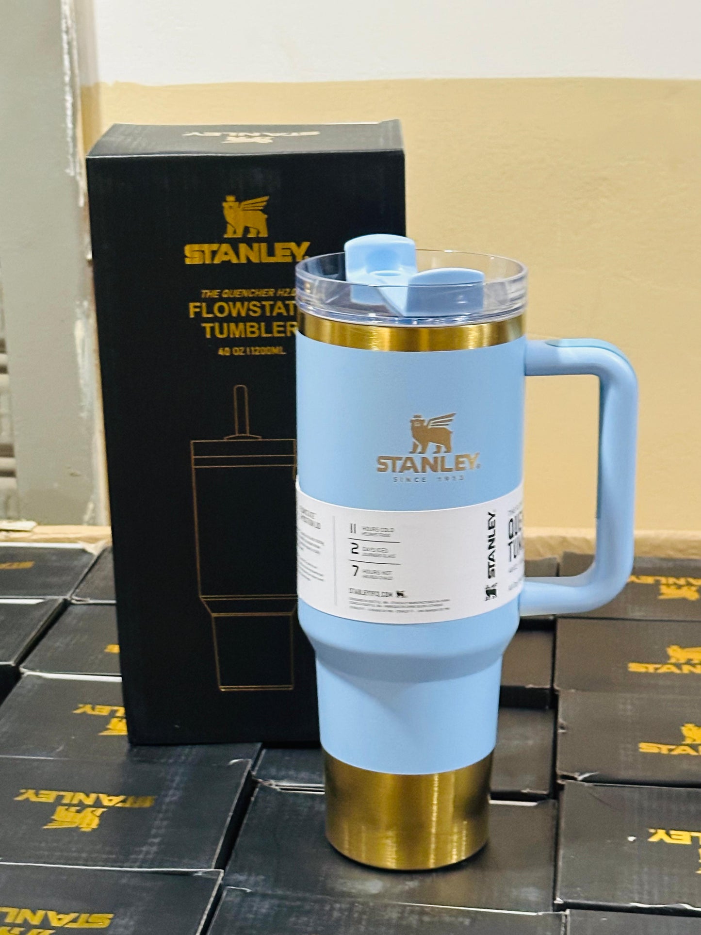 Stanley 40oz FlowState Tumbler – Blue & Gold Edition (Premium Quality)