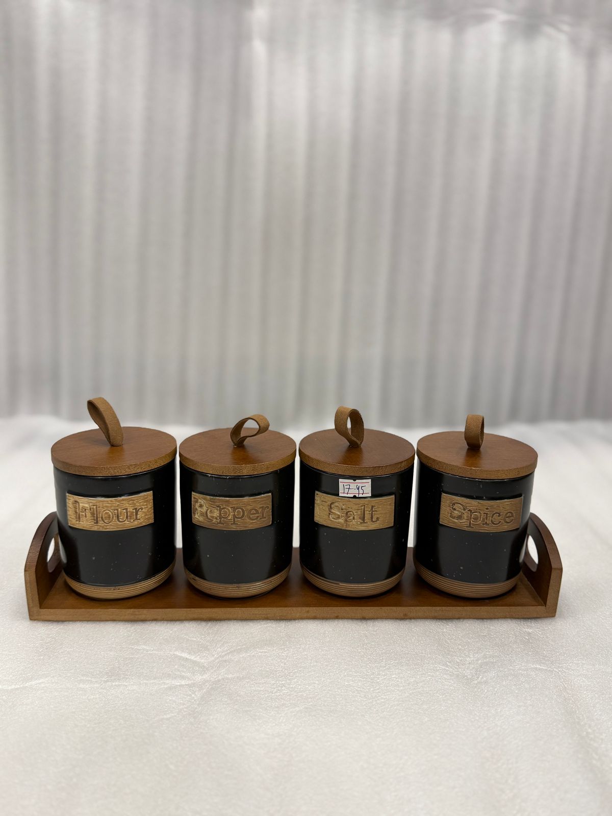 Luxury Ceramic Jar Set – 4 Pcs With Wooden Lids