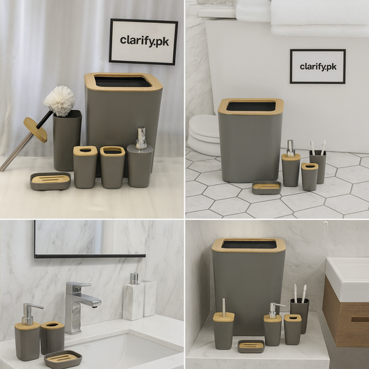 Premium Grey 6 Pcs Bathroom Set – Elegant Accessories