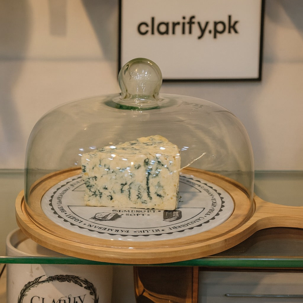 Premium Glass Cheese Dome with Wooden Base – Elegant Food Cover