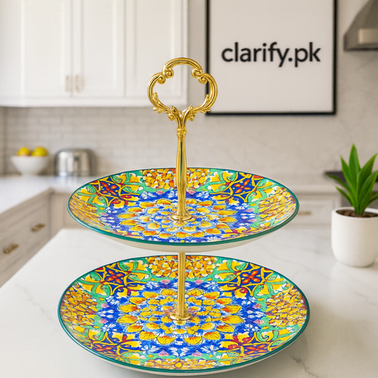 Elegant Floral 2-Tier Ceramic Cake & Snack Stand
