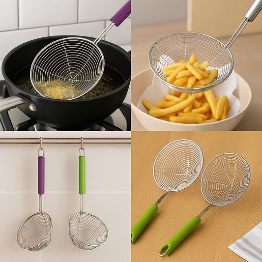 Stainless Steel Deep Fryer Colander – Oil Strainer & Kitchen Skimmer (Large)
