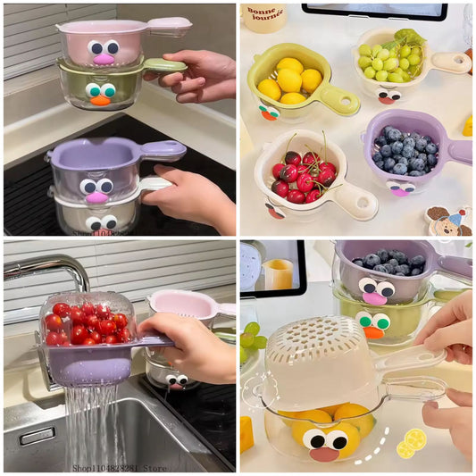 Dopamine Double Layer Drain Basket – Cute Handle 2-in-1 Vegetable & Fruit Washer