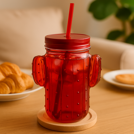 Luxury Red Cactus Tumbler Jar – Stylish Insulated Drinkware