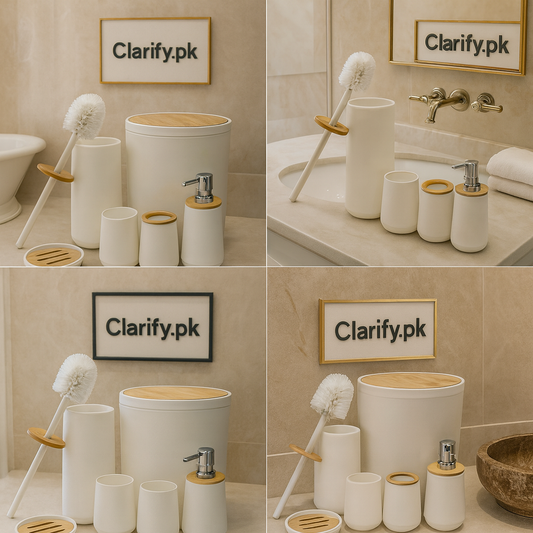 Premium White 6 Pcs Bathroom Accessories Set – Elegant Modern Design