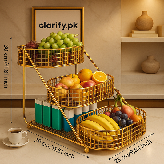 3 Layer Golden Fruit Basket – Iron Storage Rack