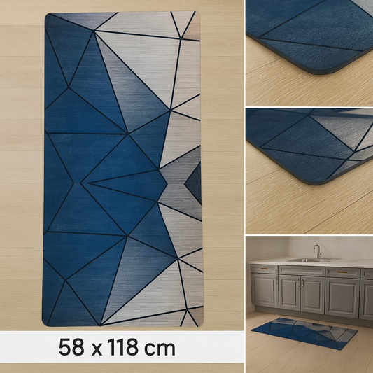 Anti-Slip Rubber Mat – Blue Geometric Print Floor Rug (58 x 118 cm)