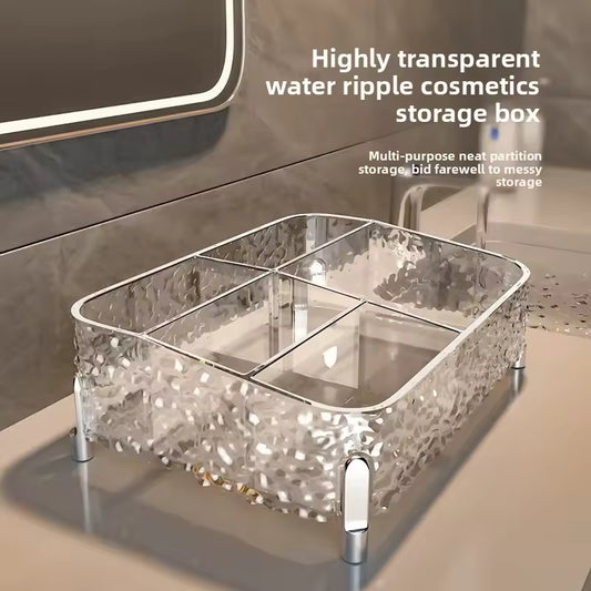 Clarify.pk acrylic makeup organizer box with highly transparent water ripple design and multi-purpose partitions