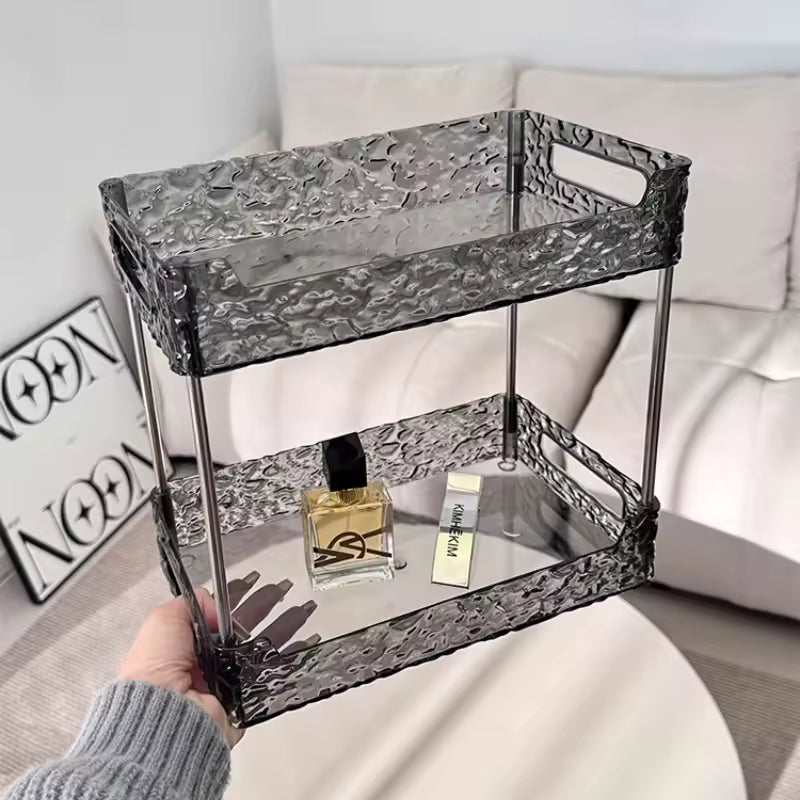 Clarify.pk acrylic shower organizer with two transparent textured tiers for bathroom storage