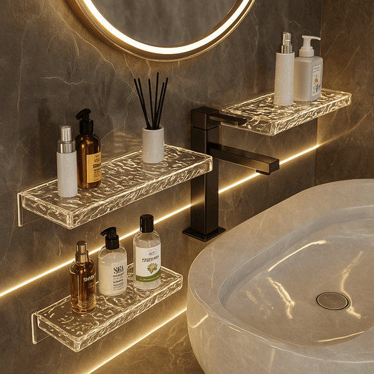 Acrylic Wave Pattern Bathroom Organizer – Wall - Mounted Storage Rack - Clarify.pk