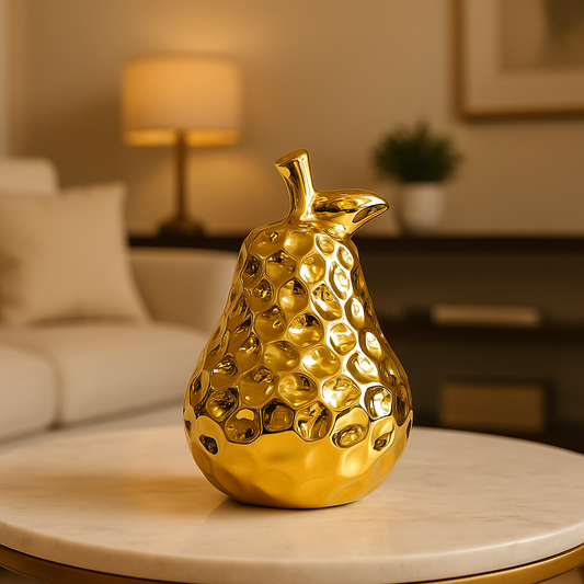 Golden Ceramic Decoration – Elegant Pear Design Ornament (Medium)