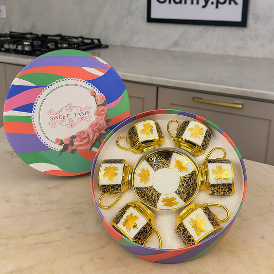 Golden 6pcs Cup & Saucer Set – Luxury Tea & Coffee Set