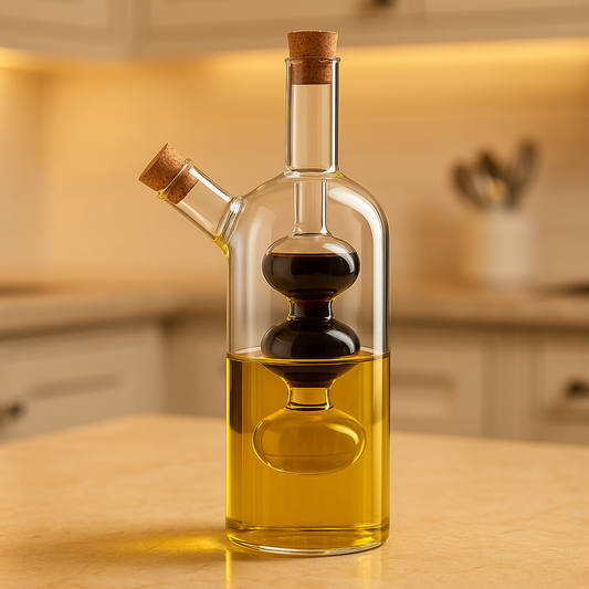 2in1 Double Layer Glass Olive Oil Bottle – Vinegar & Oil Dispenser (Medium)