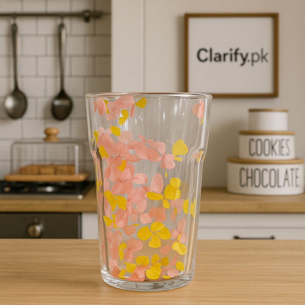 Floral Printed Drinking Glass – Elegant Petal Design